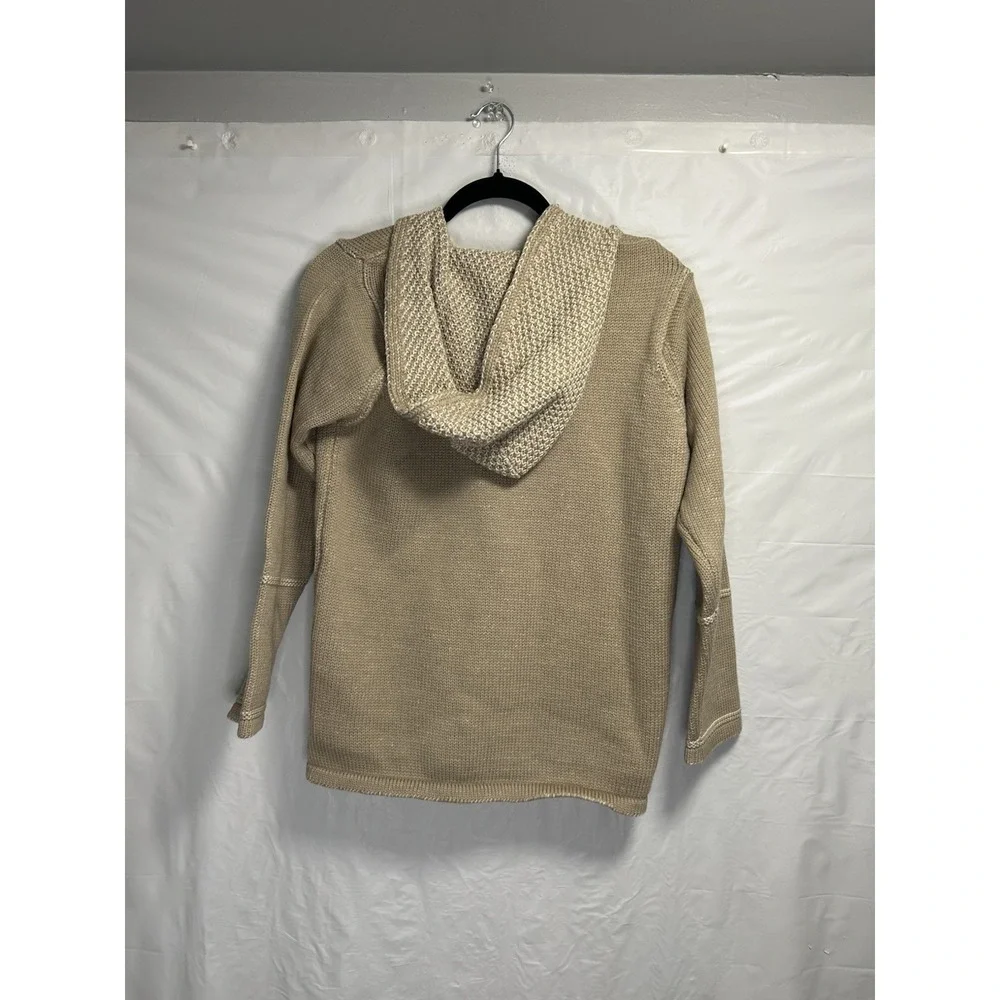 Aran Crafts Ireland Sweater Women's XS 100% Merino Wool Beige Full‎ Zip Hooded